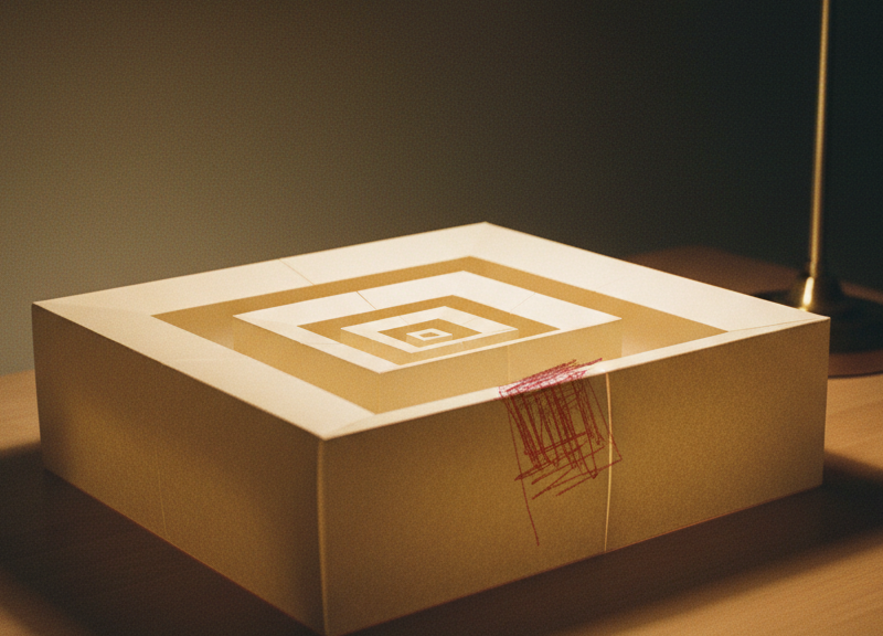A sequence of nested paper boxes on a desk.